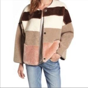 Eliza J ColorBlock Faux Fur Coat Jacket Shearling S